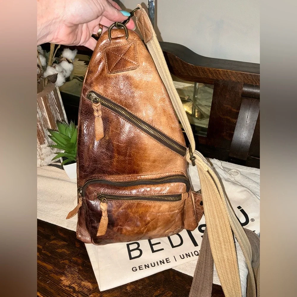 Bed Stu Leather Andie Sling Backpack Cafe Latte Retail $260 - Picture 8 of 12